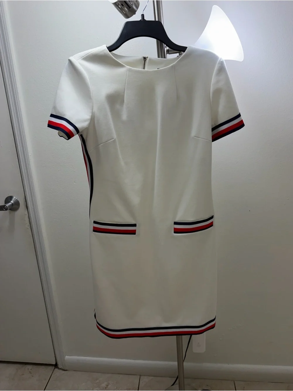 Tommy Hilfiger White Mini Dress with Red & Navy Stripe Trim